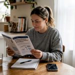 Woman reviewing hair drug test guide at home