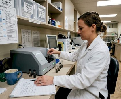 Lab technician preparing hair test samples