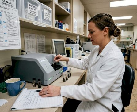 Lab technician preparing hair test samples