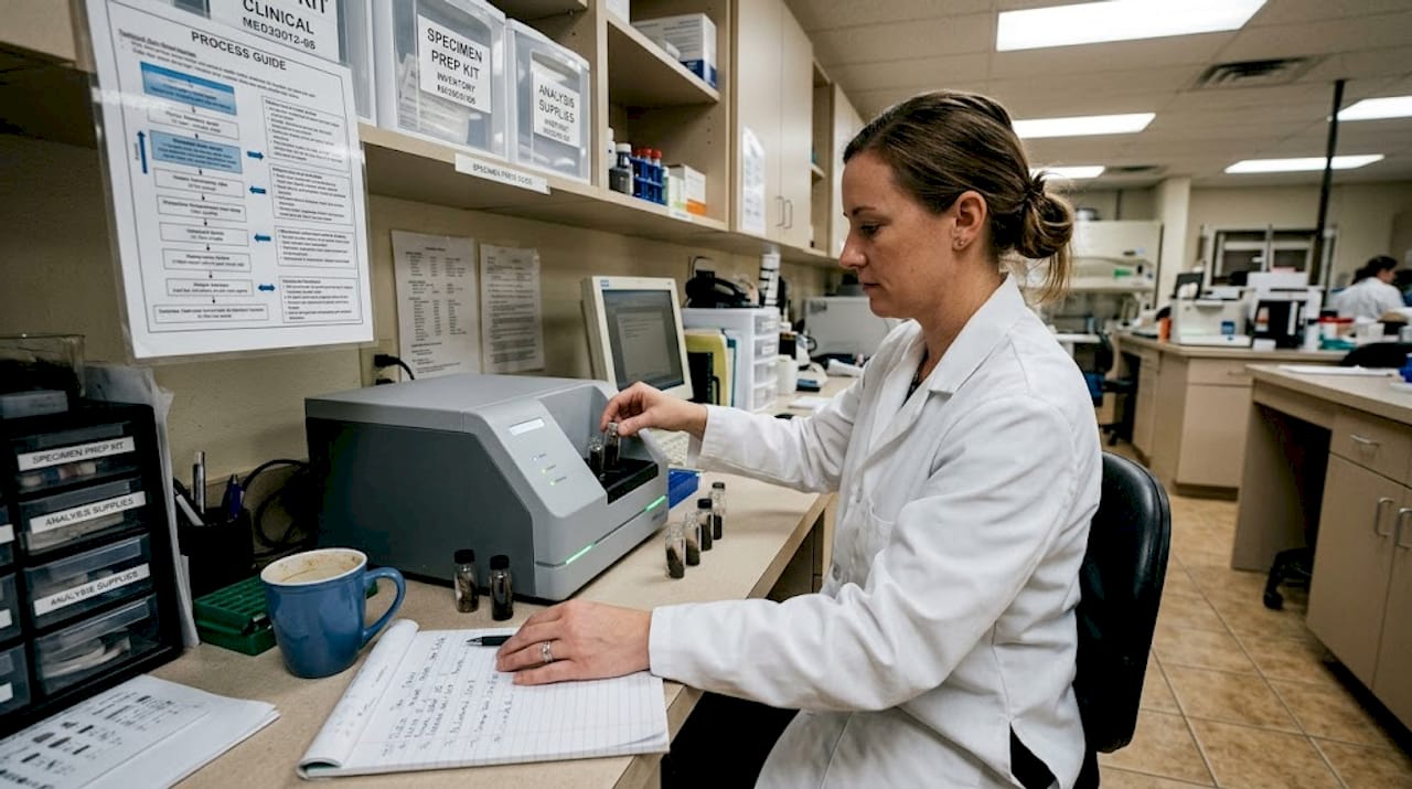 Lab technician preparing hair test samples