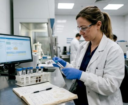 Lab technician preparing hair test sample