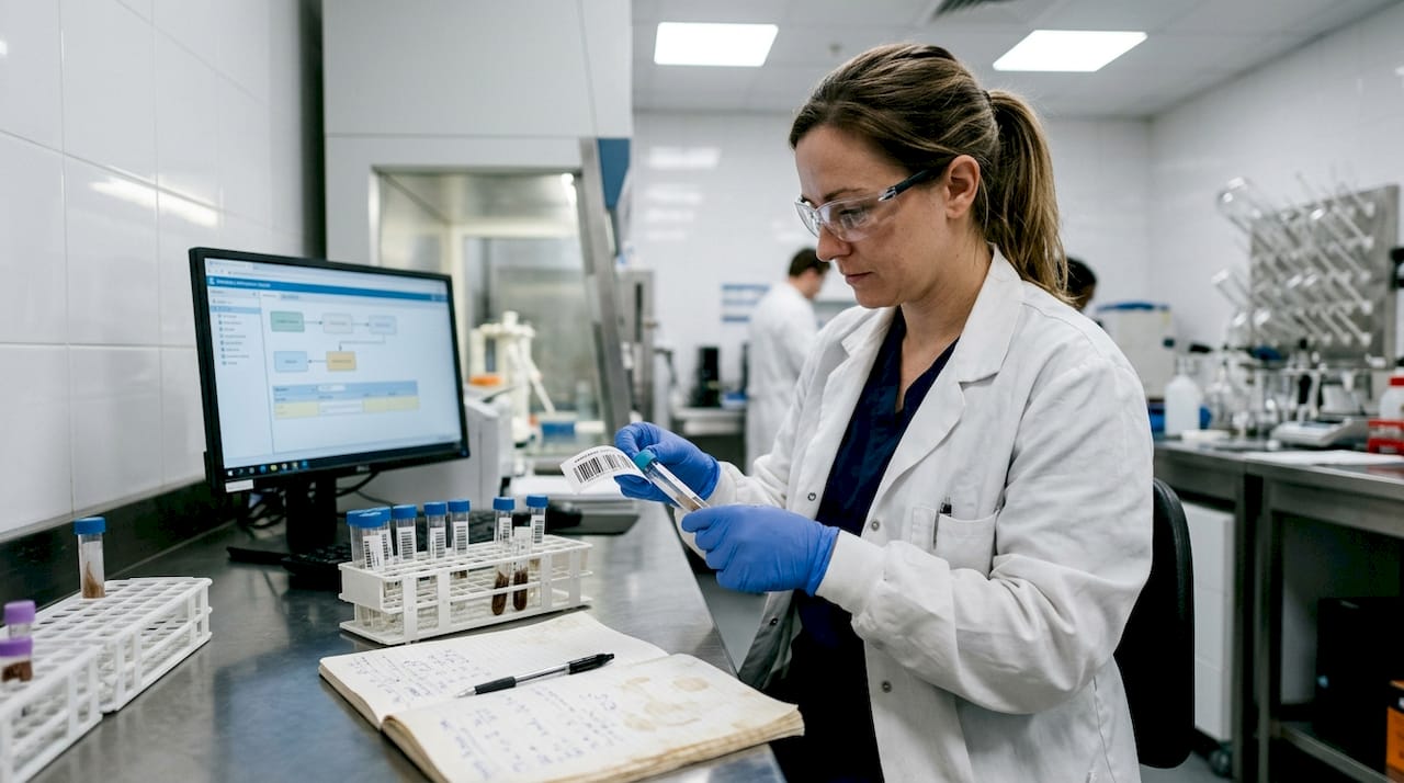 Lab technician preparing hair test sample