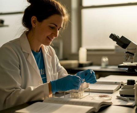 Lab technician labeling hair and urine test samples