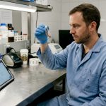 Lab technician analyzing hair sample process
