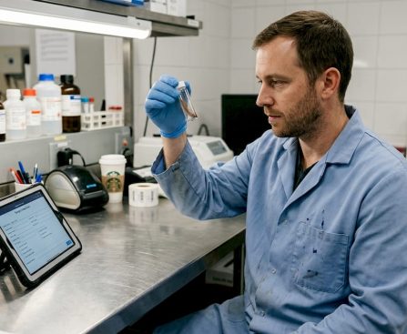 Lab technician analyzing hair sample process