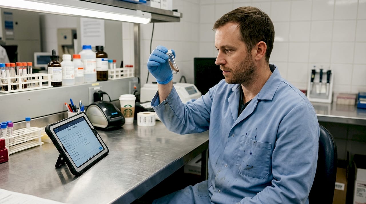 Lab technician analyzing hair sample process