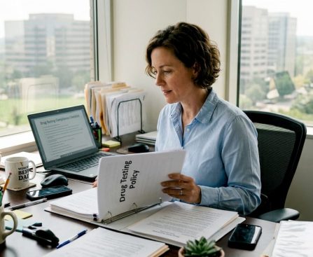 HR specialist reviews hair test policy binder