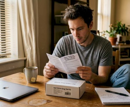 Man reviewing hair follicle drug test instructions