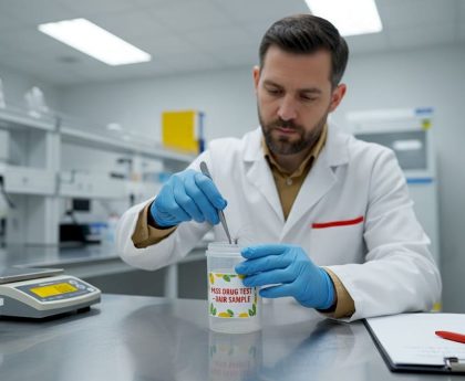 Lab technician preparing hair drug test sample