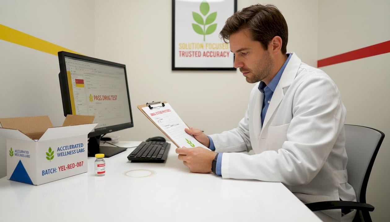 Lab technician reading checklist at worktable