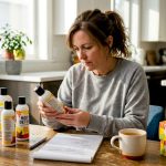 Woman comparing several hair detox shampoos