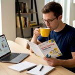 Man reading about drug testing methods at home table