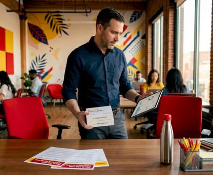 HR manager comparing urine and hair drug tests in office