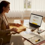 HR manager handling confidential paperwork in office