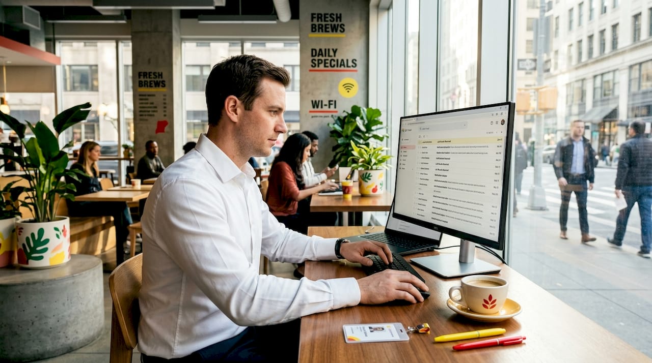 Office worker checking random drug test email