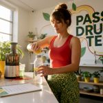 Woman preparing natural detox drink in kitchen