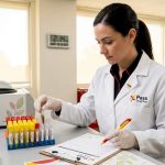 Lab technician handling hair drug test samples