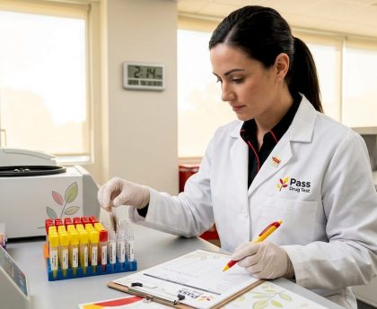 Lab technician handling hair drug test samples