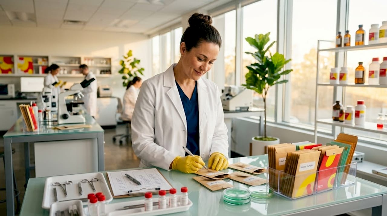Lab technician labels hair drug test samples