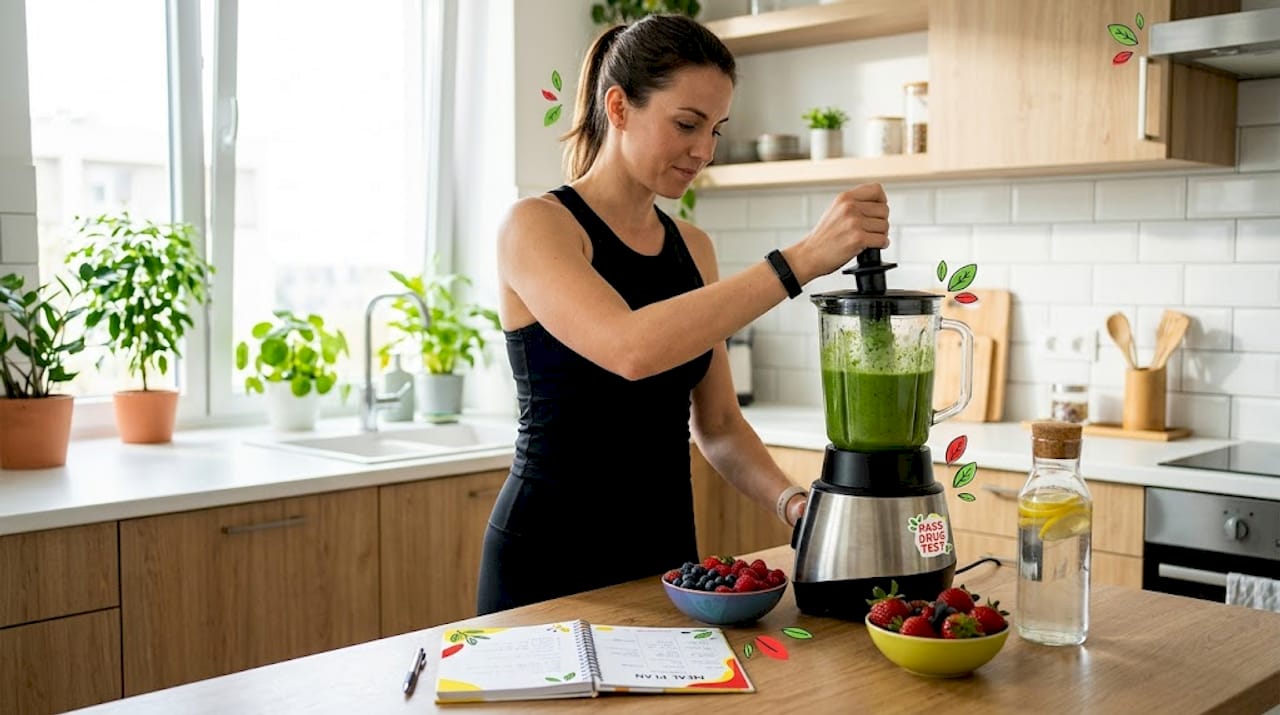 Woman making healthy smoothie for detox