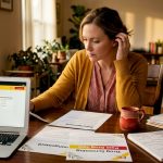 Woman reviews expungement paperwork at dining table