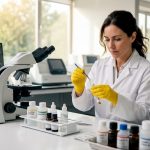 Lab technician preparing hair sample for testing