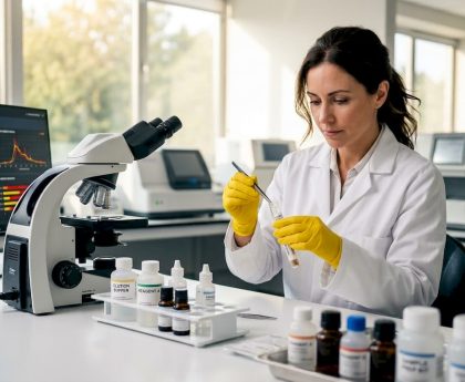 Lab technician preparing hair sample for testing