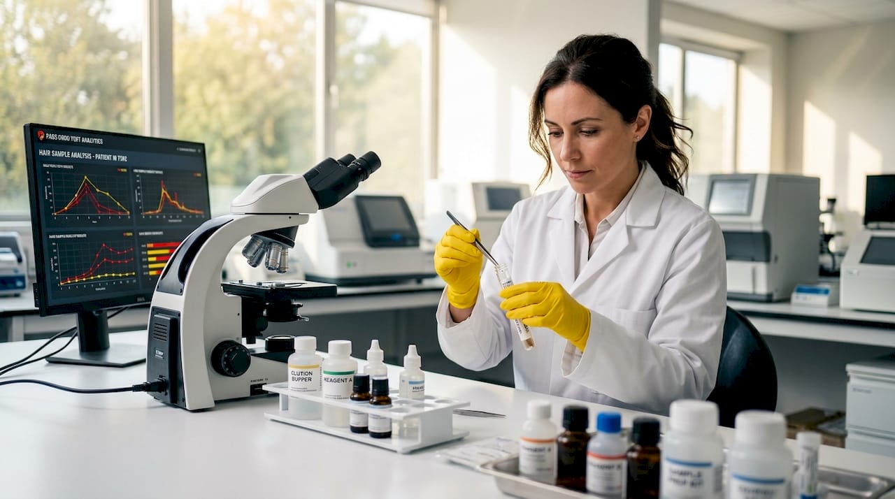 Lab technician preparing hair sample for testing