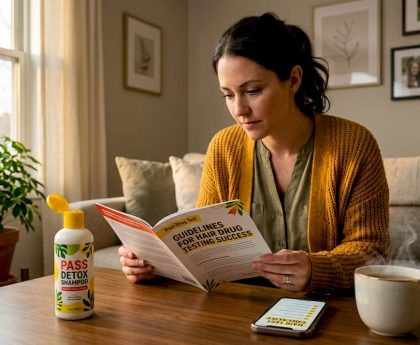 Woman preparing for hair drug test at kitchen table
