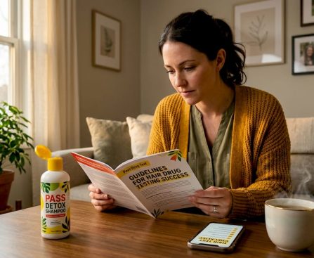 Woman preparing for hair drug test at kitchen table