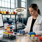 Lab technician analyzing hair samples for toxins