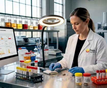 Lab technician analyzing hair samples for toxins