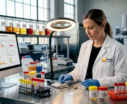 Lab technician analyzing hair samples for toxins
