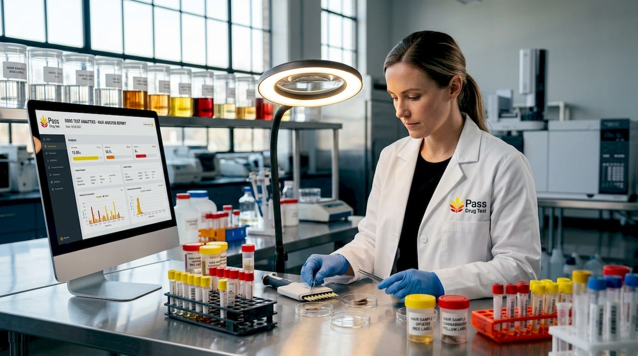 Lab technician analyzing hair samples for toxins