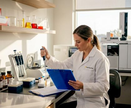 Lab technician performing hair drug test