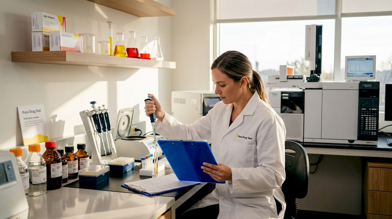 Lab technician performing hair drug test