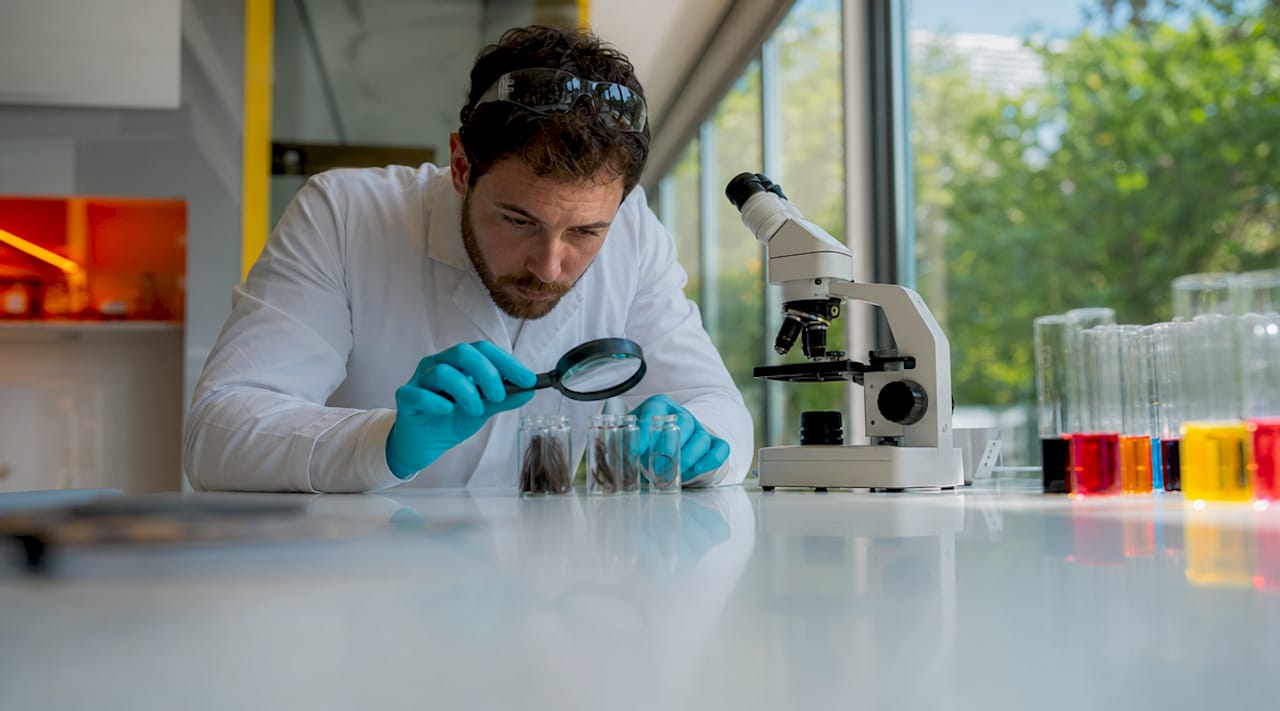 Lab technician examining hair drug test samples