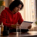Person reviewing test preparation calendar at kitchen table
