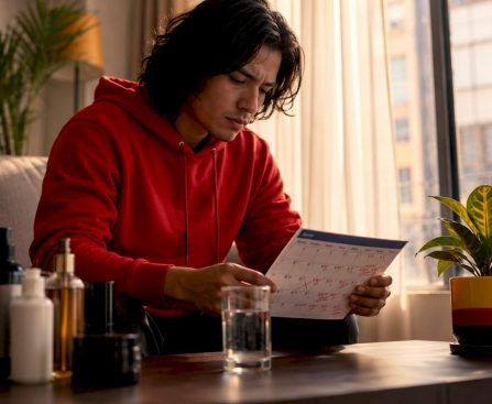 Person reviewing test preparation calendar at kitchen table