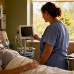 Nurse monitoring patient during detox in hospital room