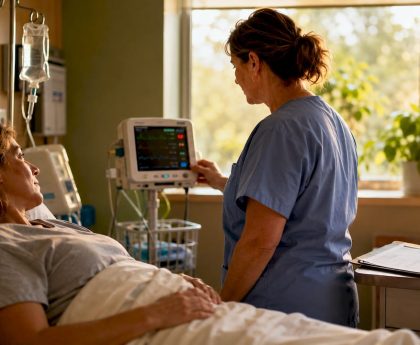 Nurse monitoring patient during detox in hospital room