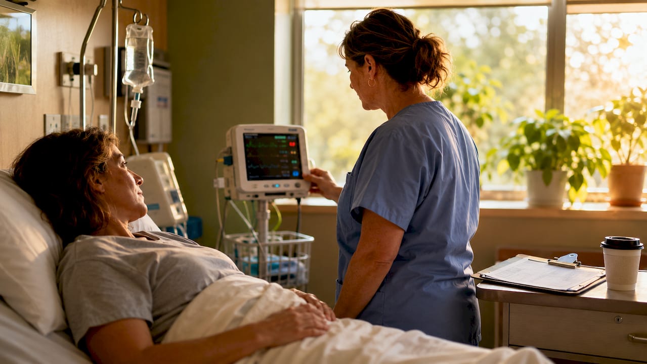 Nurse monitoring patient during detox in hospital room