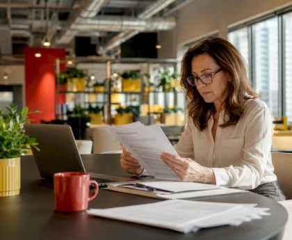 Woman reviewing drug testing policy documents