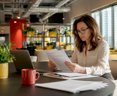 Woman reviewing drug testing policy documents