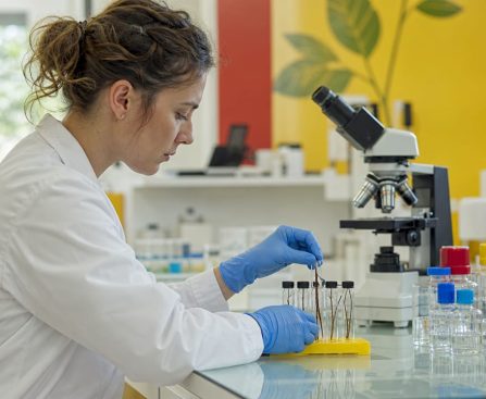 Laboratory technician preparing hair samples for drug testing