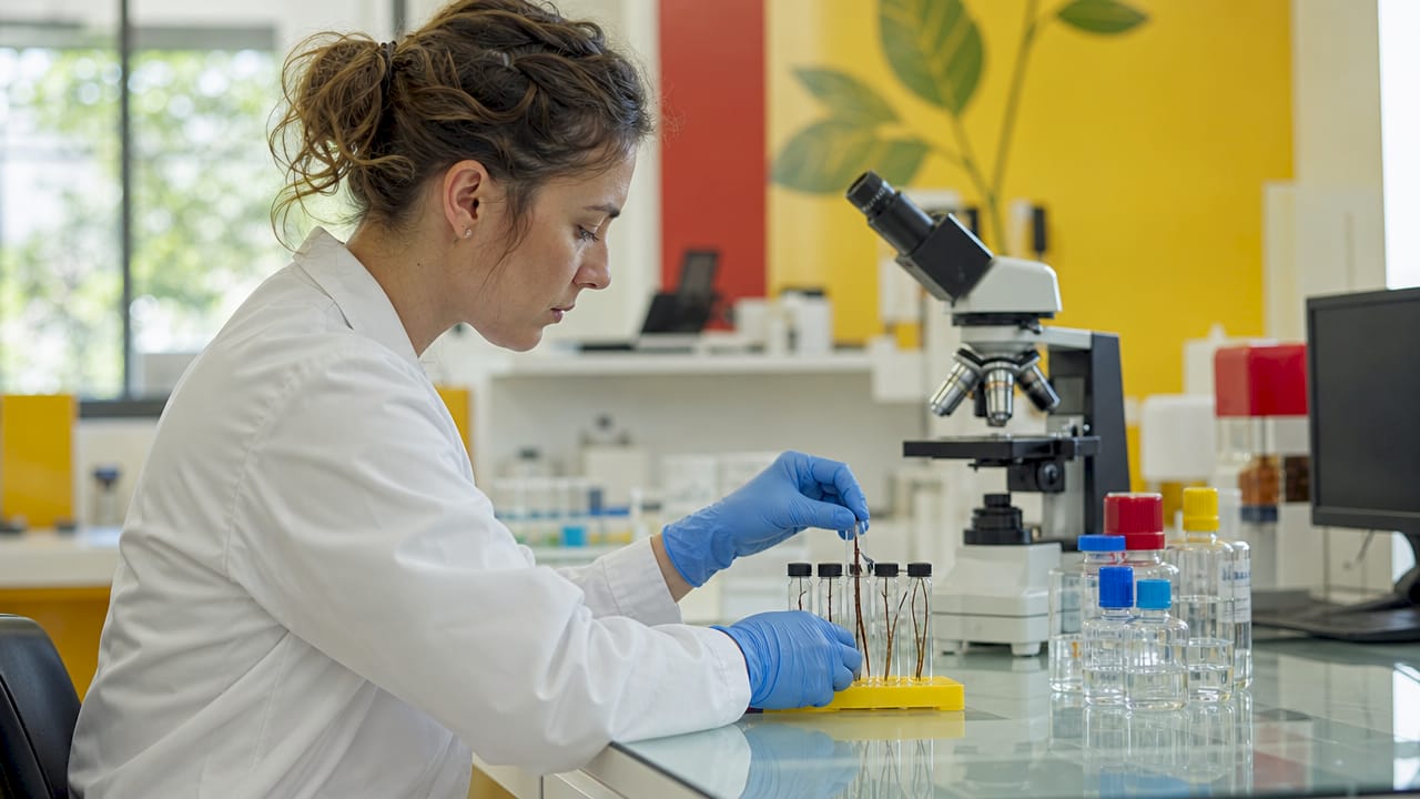 Laboratory technician preparing hair samples for drug testing