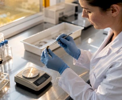 Lab technician preparing hair drug test sample