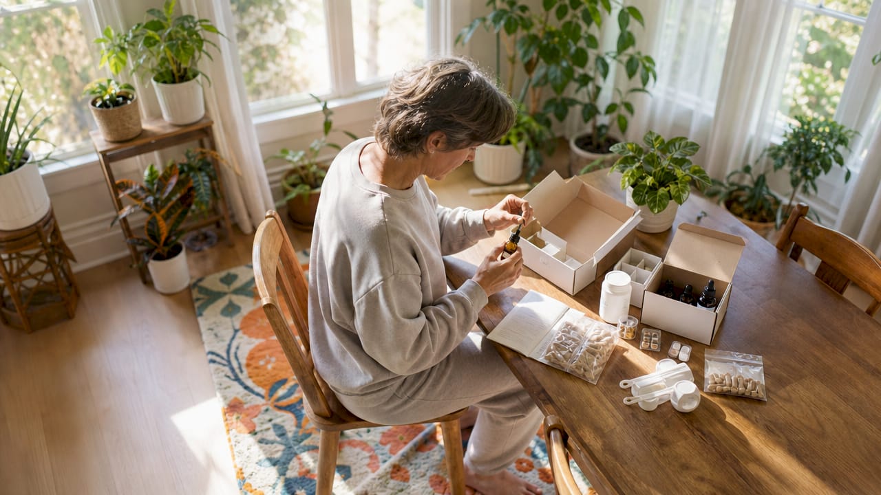 Person organizing detox kit components on table