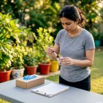 Woman collecting hair sample for drug test