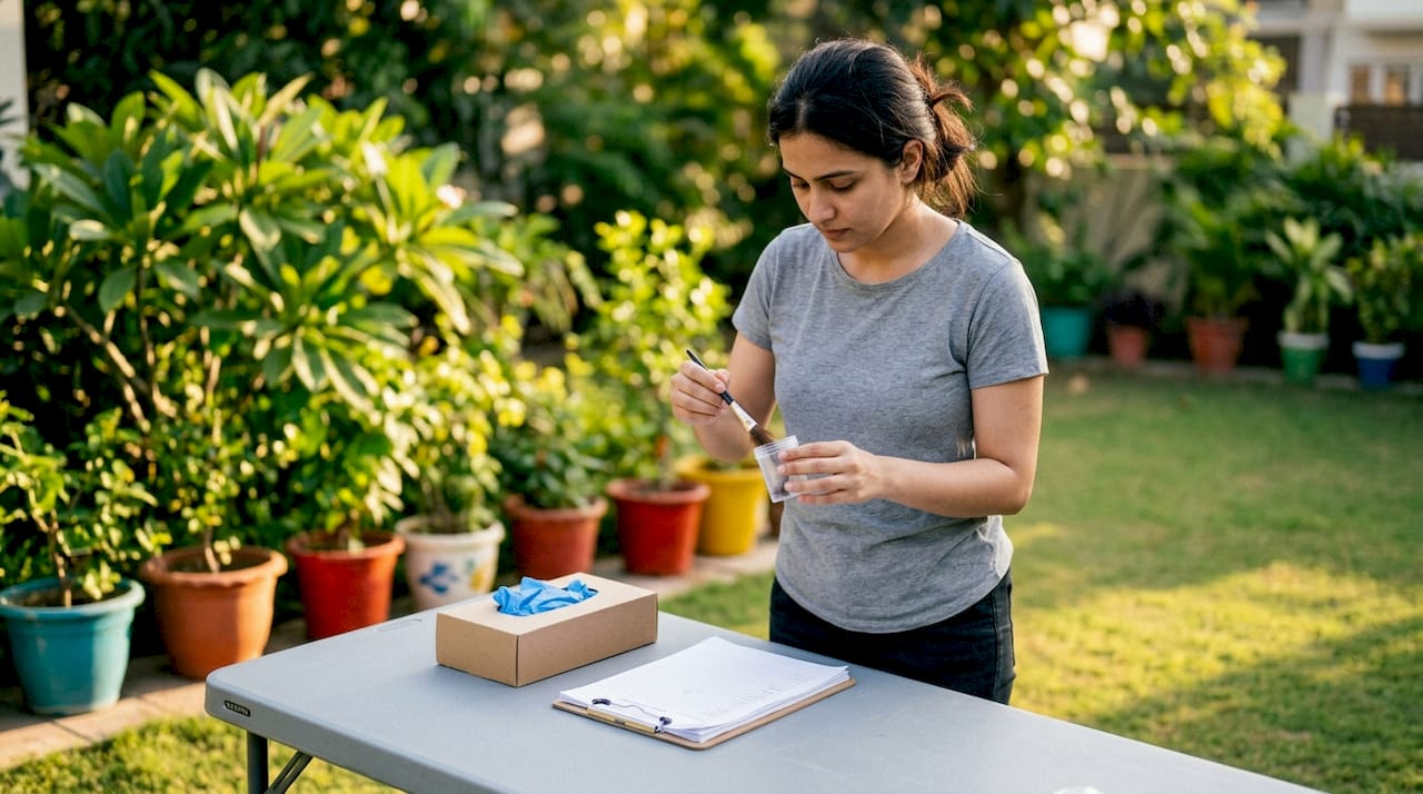 Woman collecting hair sample for drug test